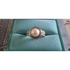 Gorgeous 925 Sterling Silver Genuine Pearl Braided Band Ring Sz 8